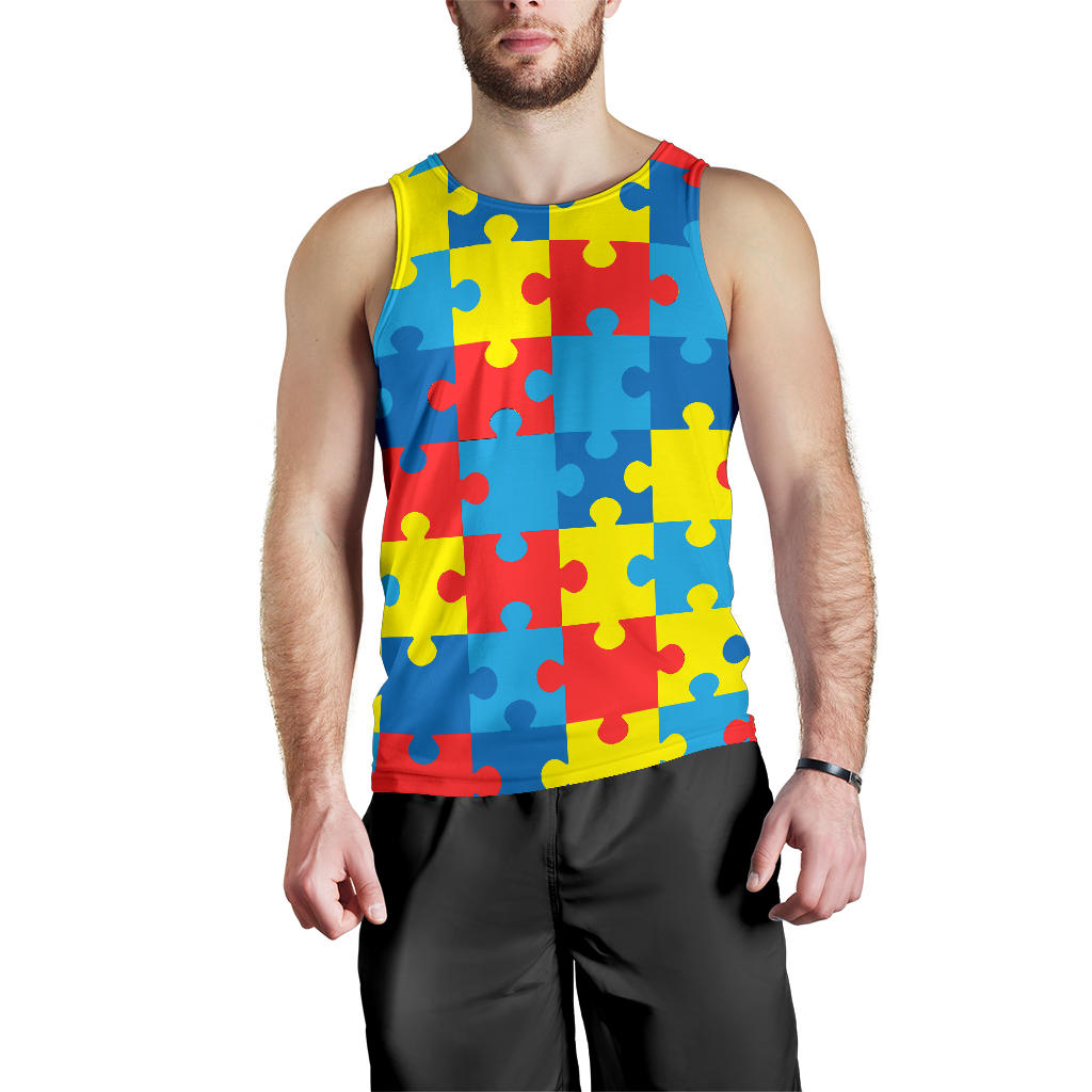 Autism Awareness Puzzles Design Print Men Tank Top
