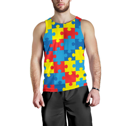 Autism Awareness Puzzles Design Print Men Tank Top