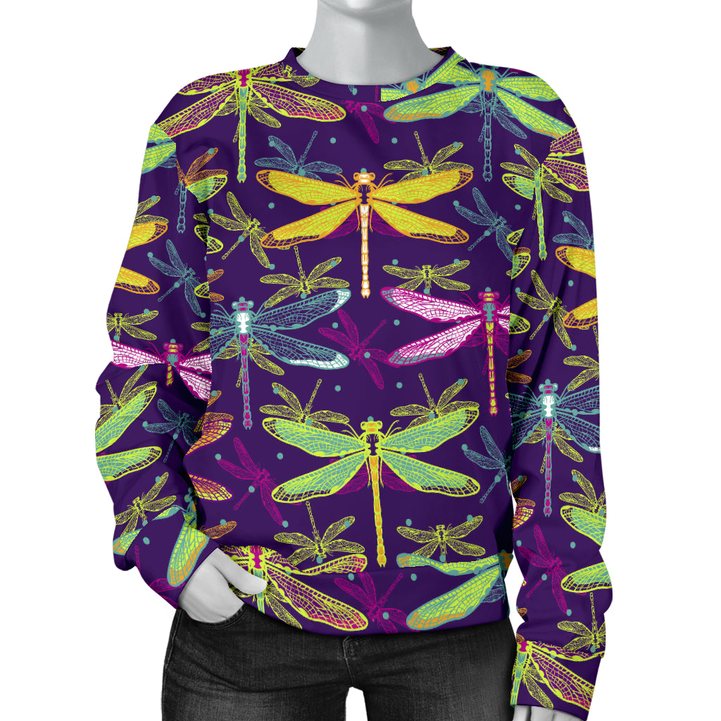Dragonfly Neon Color Print Pattern Women Long Sleeve Sweatshirt