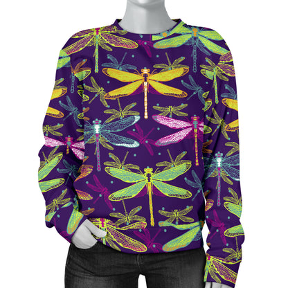 Dragonfly Neon Color Print Pattern Women Long Sleeve Sweatshirt