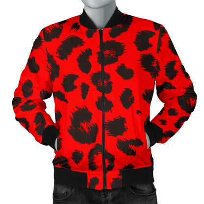 Leopard Red Skin Print Men Bomber Jacket