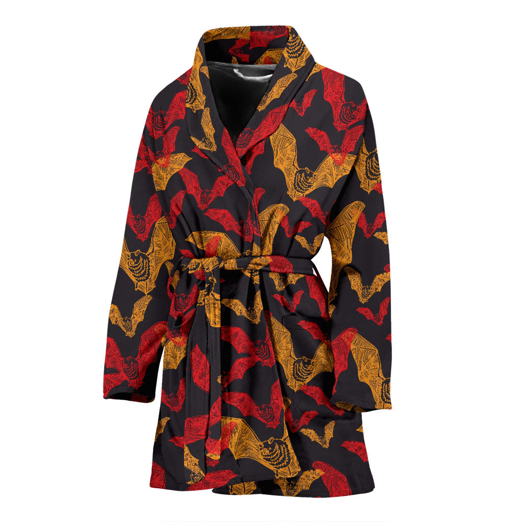 Bat Pattern Print Design 01 Women Bathrobe