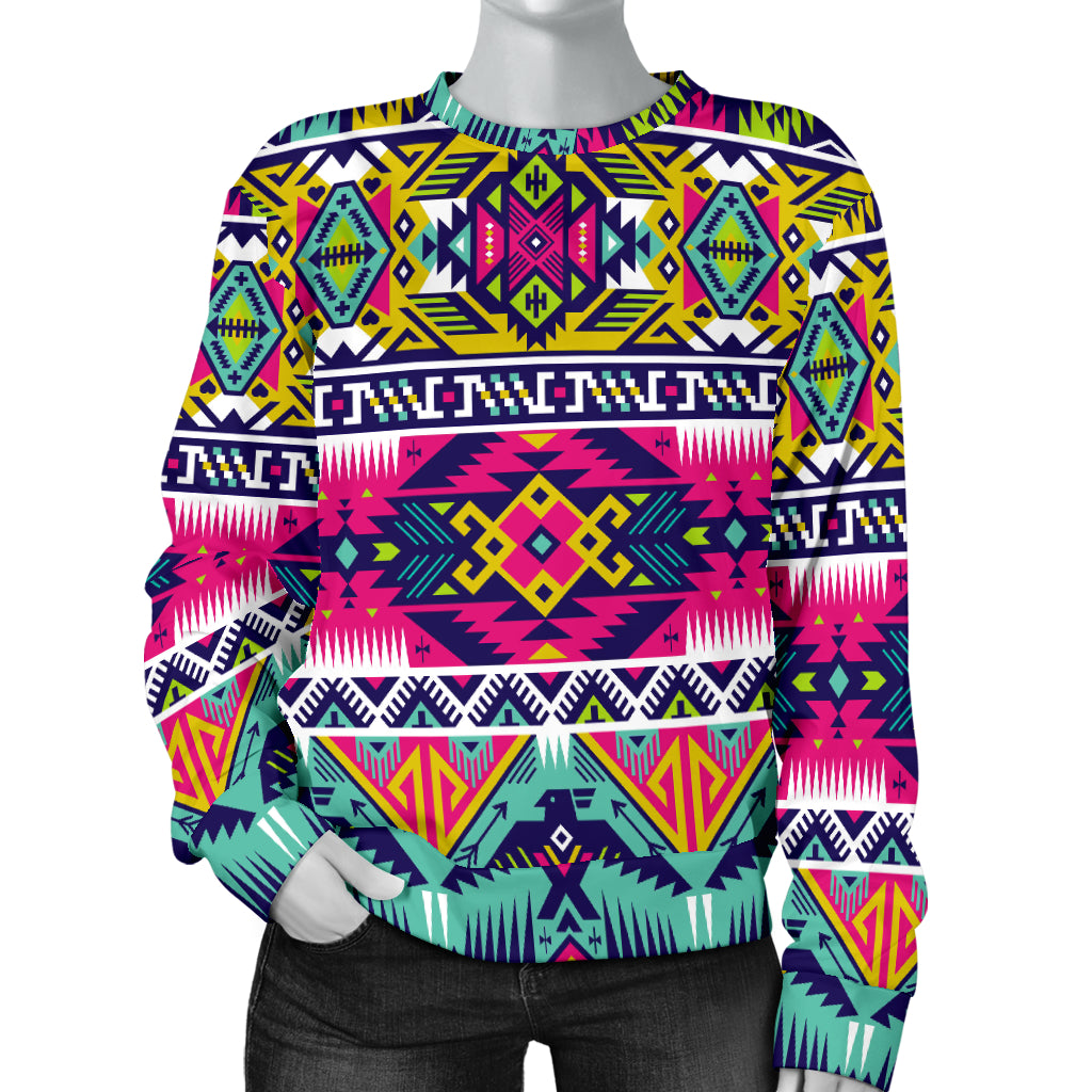Indian Navajo Color Themed Design Print Women Long Sleeve Sweatshirt