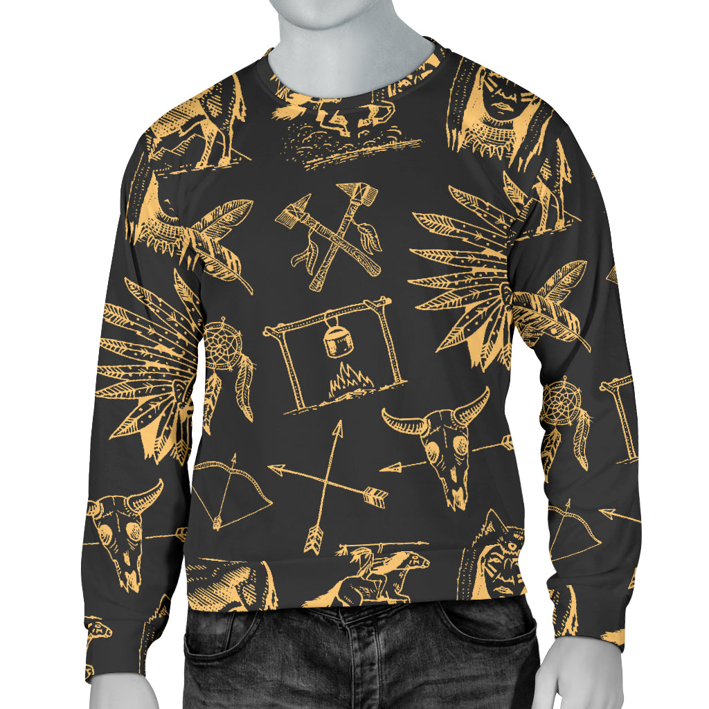 American indian Gold Style Men Long Sleeve Sweatshirt