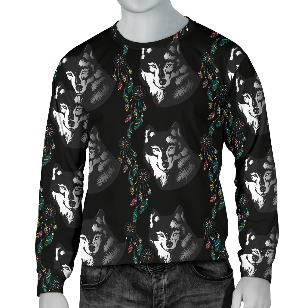 Wolf Black Dream Catcher Design Print Men Long Sleeve Sweatshirt