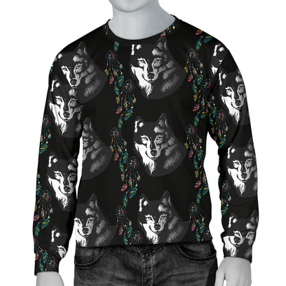 Wolf Black Dream Catcher Design Print Men Long Sleeve Sweatshirt