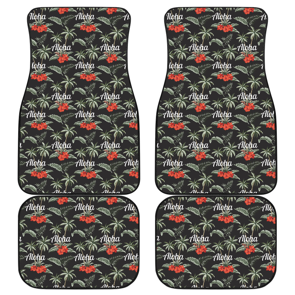 Aloha Palm Tree Design Themed Print Car Floor Mats Front Back