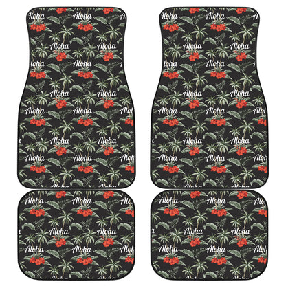 Aloha Palm Tree Design Themed Print Car Floor Mats Front Back