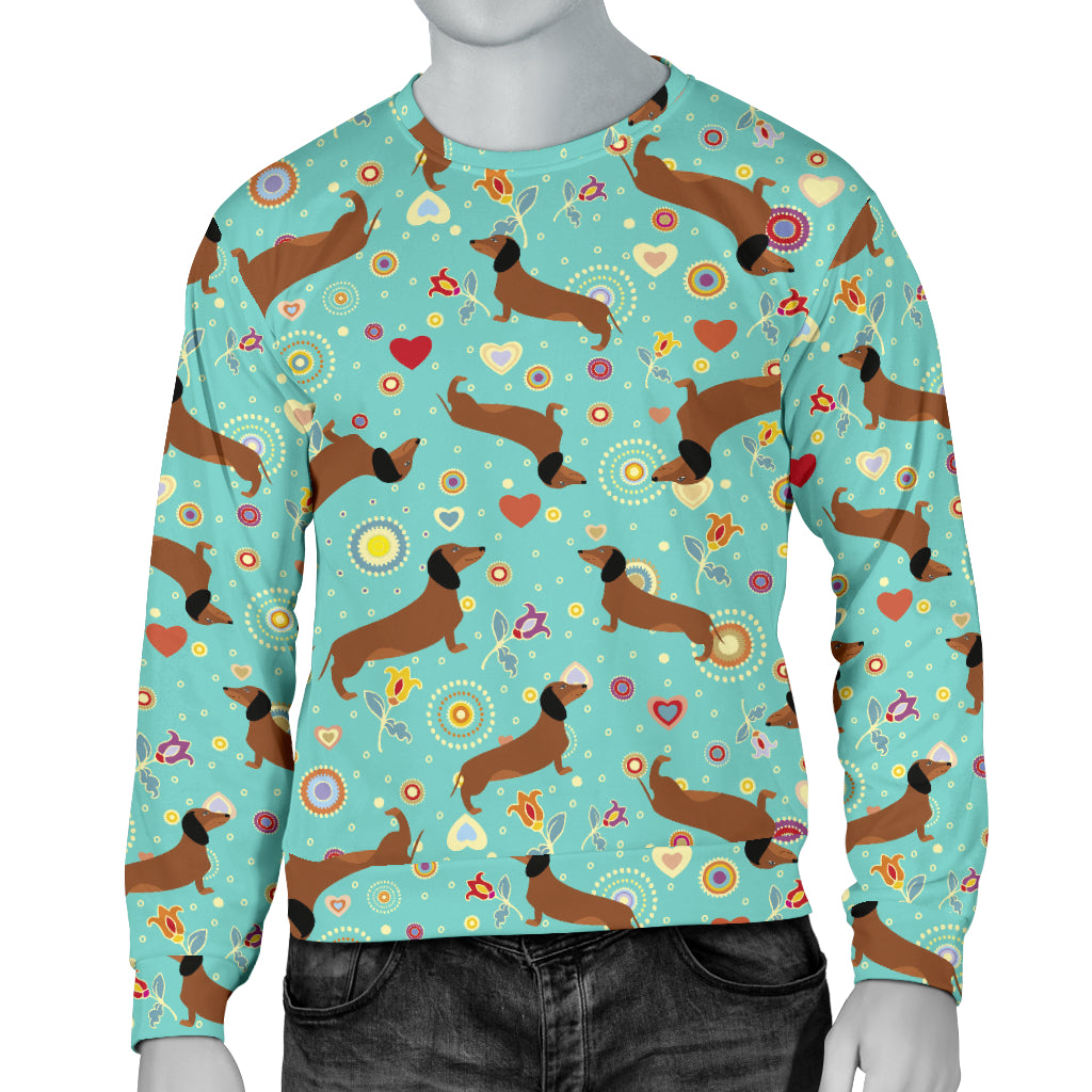 Dachshund with Floral Print Pattern Men Long Sleeve Sweatshirt