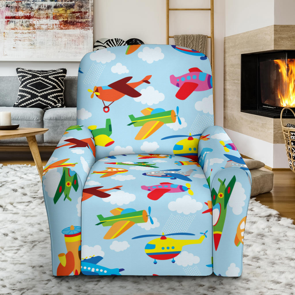 Airplane Colorful Pattern Print Design 01 Recliner Slipcover with Pocket