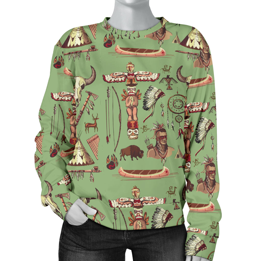 Native Indian Themed Design Print Women Long Sleeve Sweatshirt