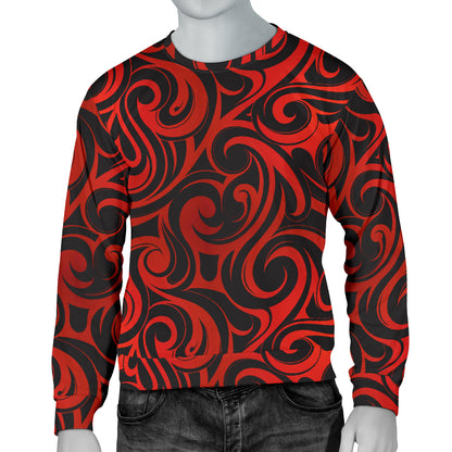 Maori Red Black Themed Design Men Long Sleeve Sweatshirt