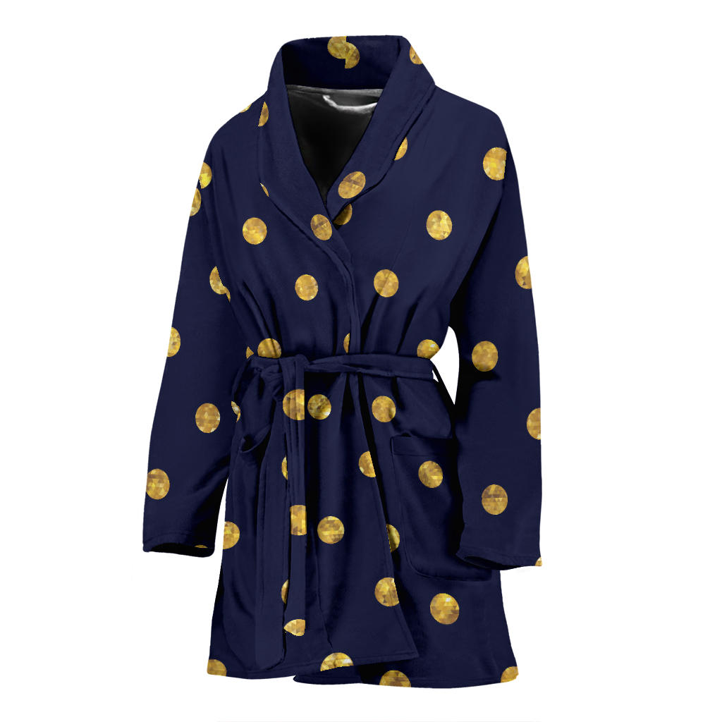 Polka Dot Gold Blue Pattern Print Design 02 Women Bathrobe