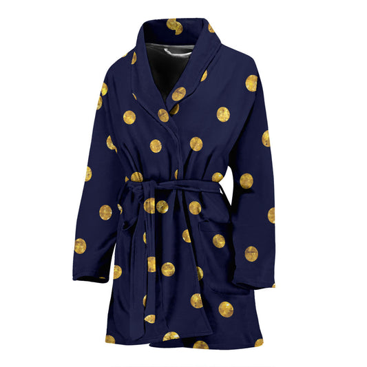 Polka Dot Gold Blue Pattern Print Design 02 Women Bathrobe