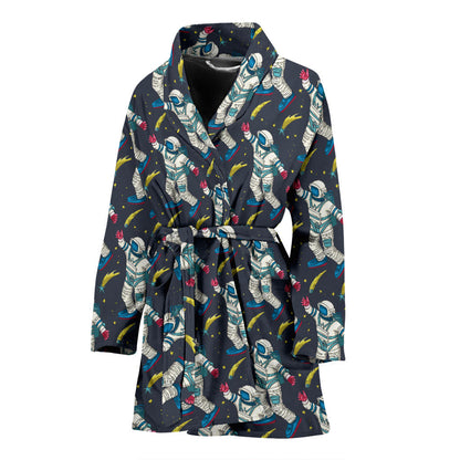 Astronaut Pattern Print Design 04 Women Bathrobe