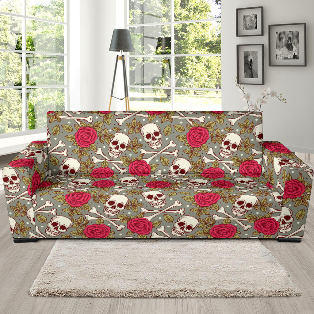 Skull Bone Rose Print Design LKS303 Sofa Slipcover