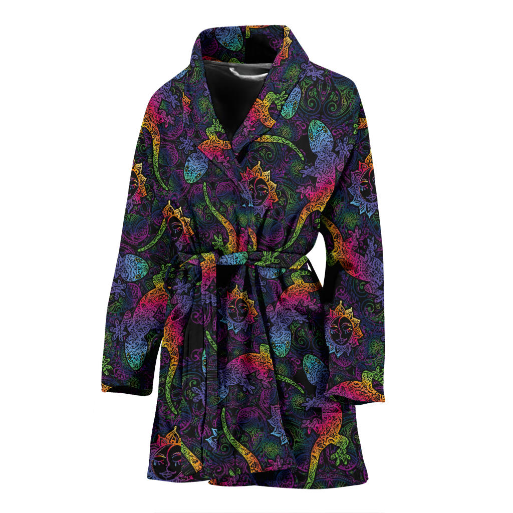 Gecko Rainbow Pattern Print Design 03 Women Bathrobe