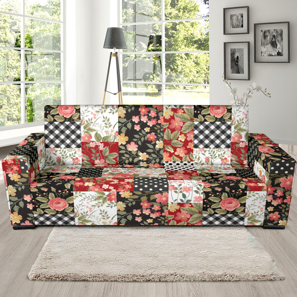 Patchwork Flower Pattern Print Design 03 Sofa Slipcover