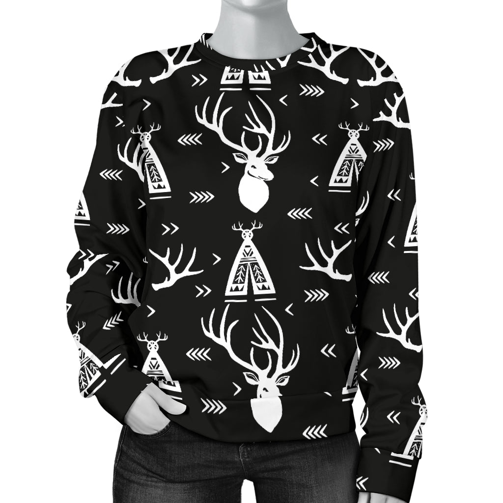 Deer Native Indian Print Pattern Women Long Sleeve Sweatshirt