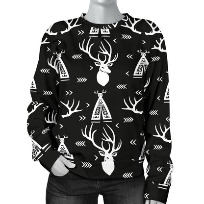 Deer Native Indian Print Pattern Women Long Sleeve Sweatshirt