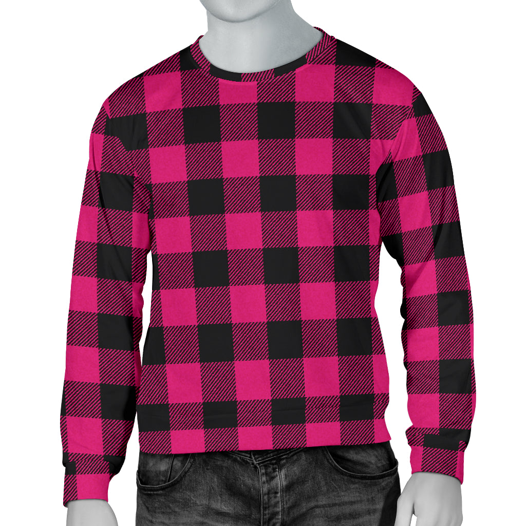 Pink Tartan Plaid Pattern Men Long Sleeve Sweatshirt