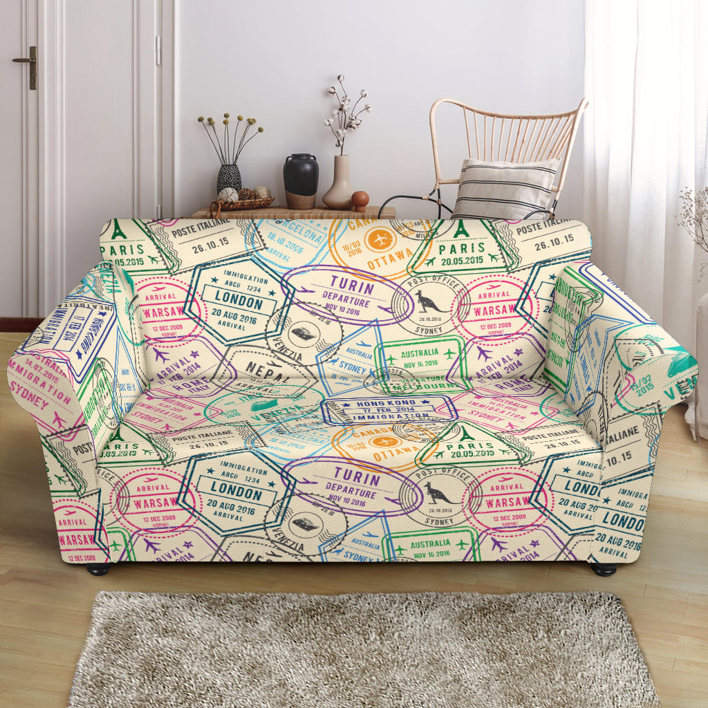 Travel Stamp Print Design LKS303 Loveseat Couch Slipcover