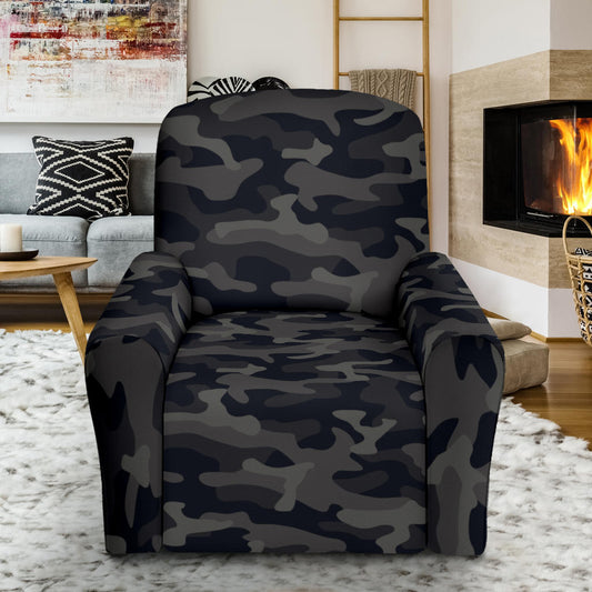 Camo Black Pattern Print Design 02 Recliner Slipcover with Pocket