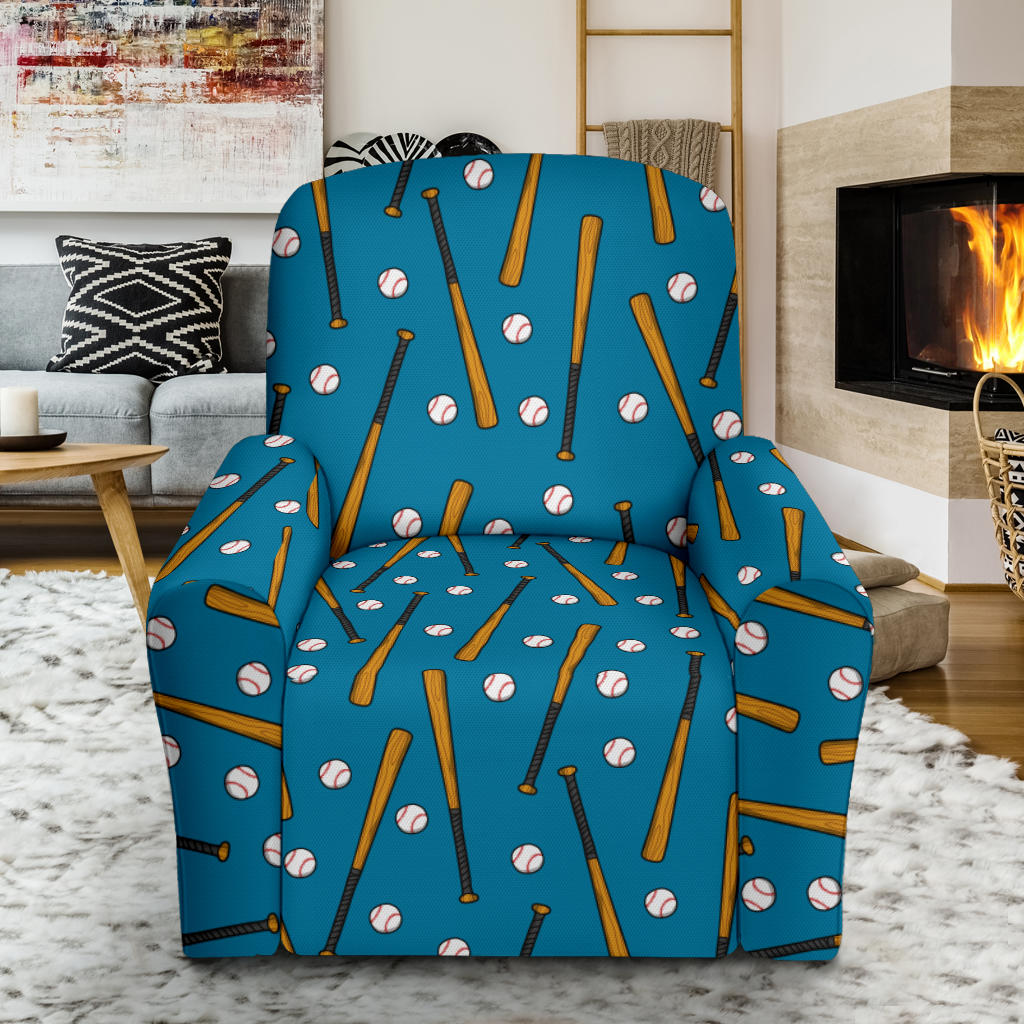 Baseball Pattern Print Design 01 Recliner Slipcover with Pocket