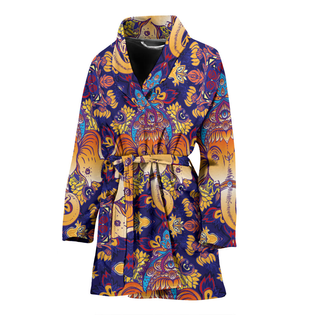 Ganesha Pattern Print Design 01 Women Bathrobe