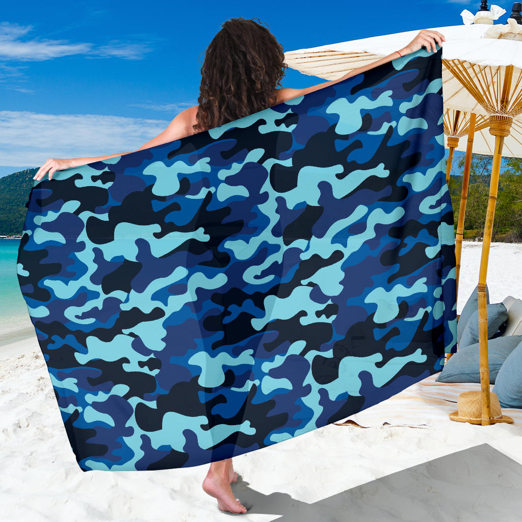 Camo Blue Pattern Print Design 04 Sarong Pareo Wrap