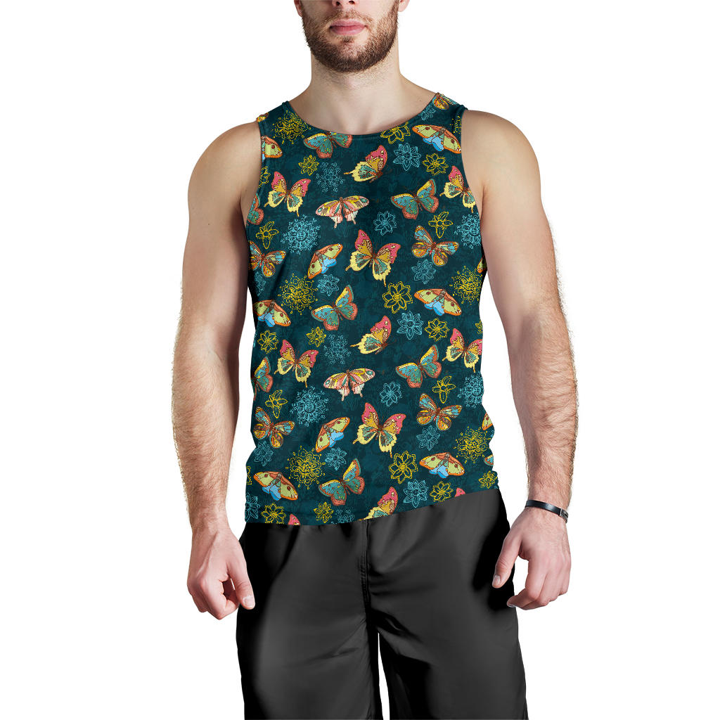 Butterfly Hand Draw Print Pattern Men Tank Top