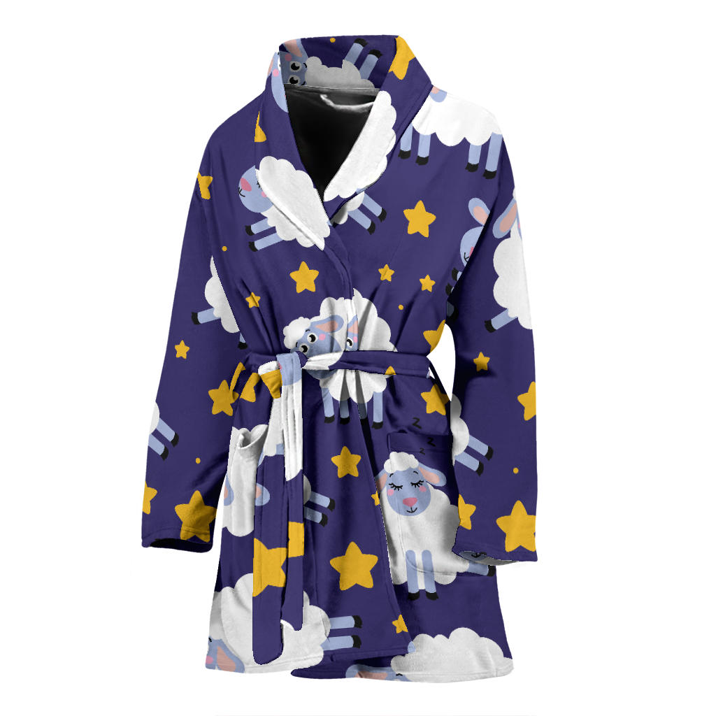 Sheep Pattern Print Design 03 Women Bathrobe