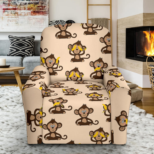 Monkey Pattern Print Design 03 Recliner Slipcover with Pocket