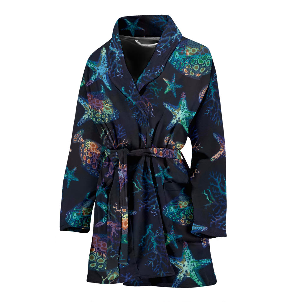 Starfish Pattern Print Design 01 Women Bathrobe