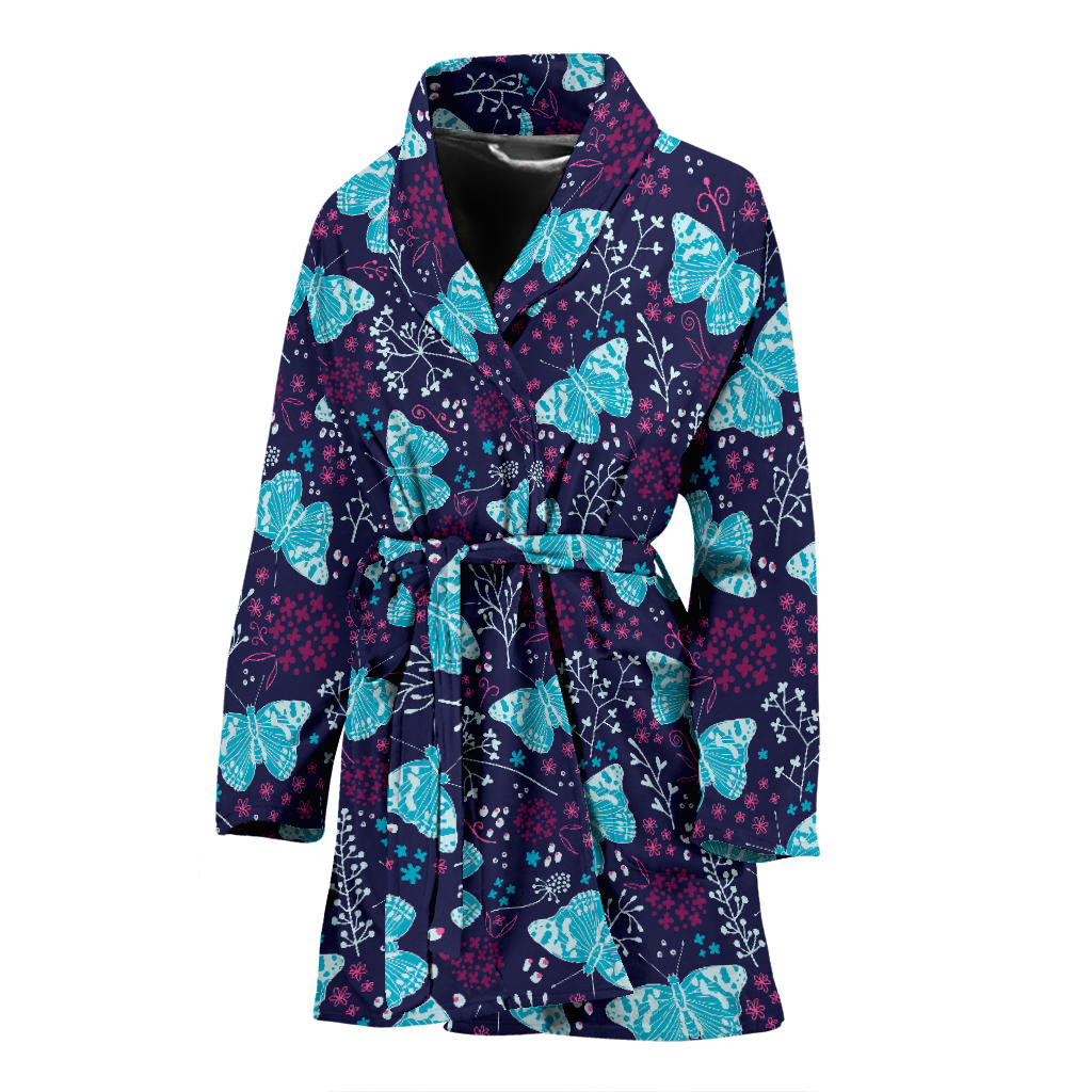 Butterfly Pattern Print Design 011 Women Bathrobe