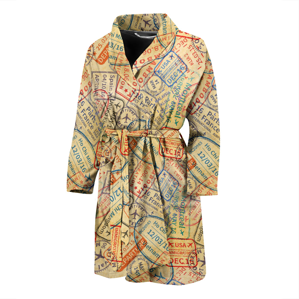 Travel Stamp Print Design LKS302 Men Bathrobe