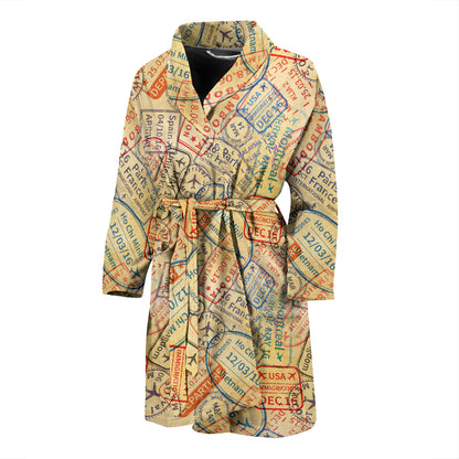 Travel Stamp Print Design LKS302 Men Bathrobe