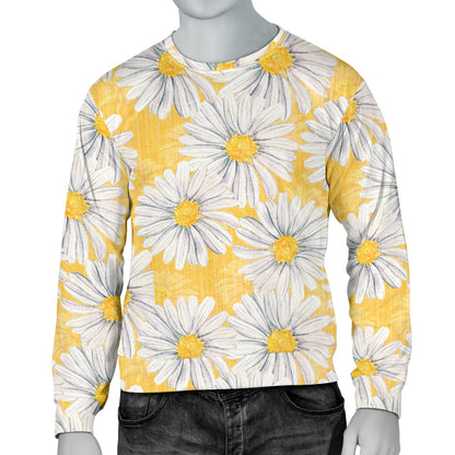 Daisy Yellow Watercolor Print Pattern Men Long Sleeve Sweatshirt