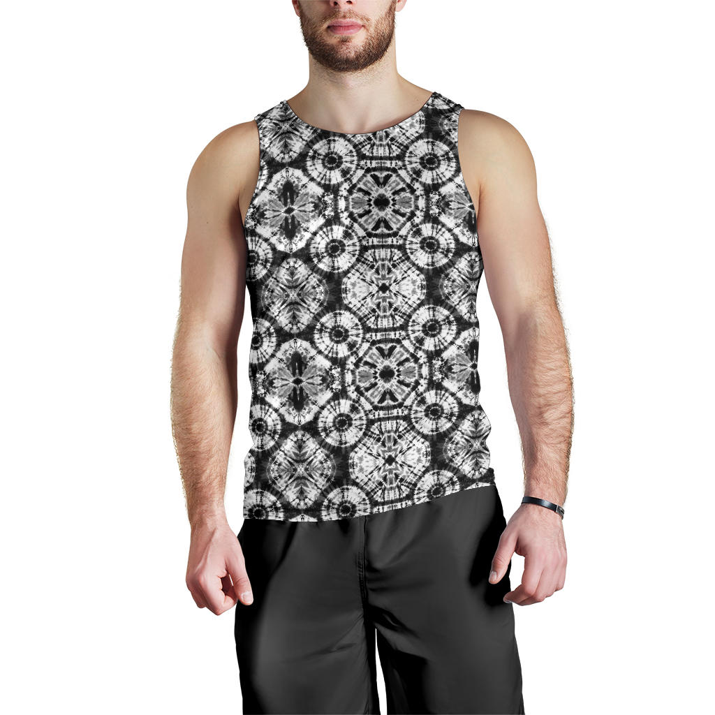 Tie Dye Black White Design Print Men Tank Top
