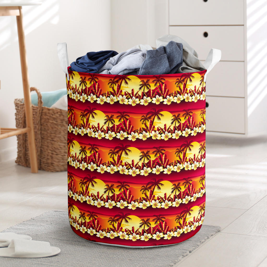 Hawaiian Tropical Sunset Hibiscus Print Laundry Basket