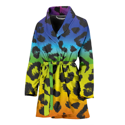 Rainbow Leopard Pattern Print Design A01 Women Bathrobe