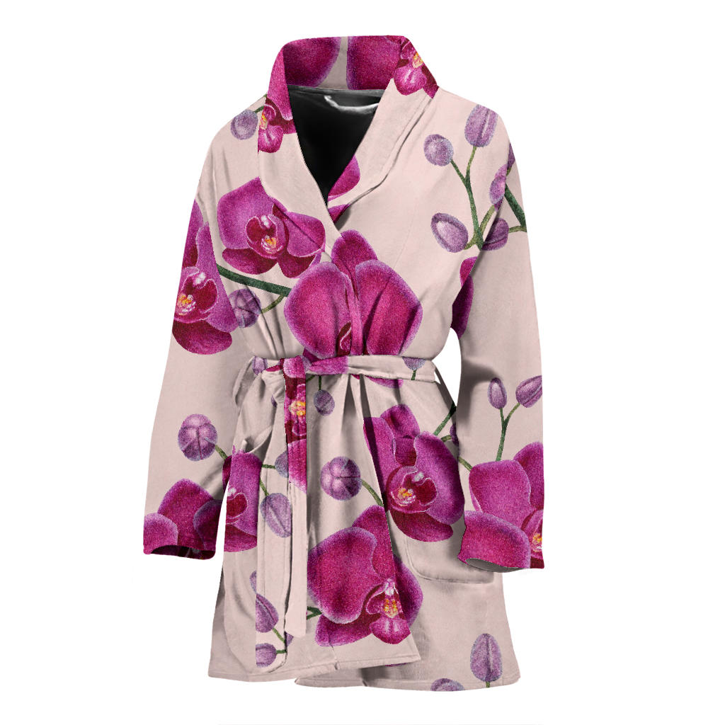 Orchid Pattern Print Design A02 Women Bathrobe