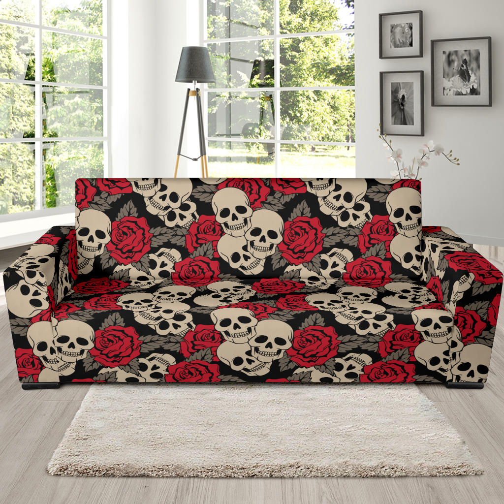 Skull And Roses Print Design LKS301 Sofa Slipcover