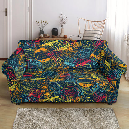 Travel Stamp Colorful Print Design LKS304 Loveseat Couch Slipcover