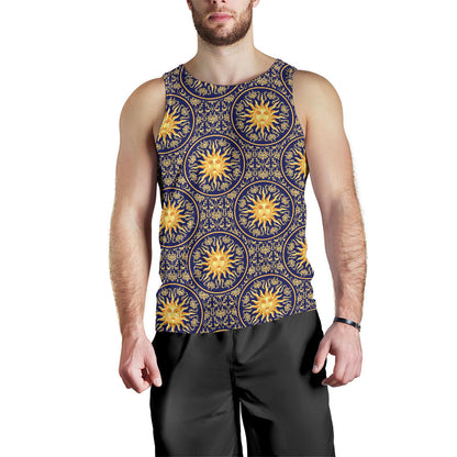 Celestial Gold Sun Face Men Tank Top
