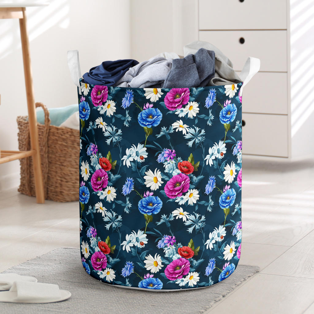 Floral Blue Themed Print Laundry Basket