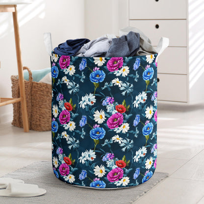 Floral Blue Themed Print Laundry Basket