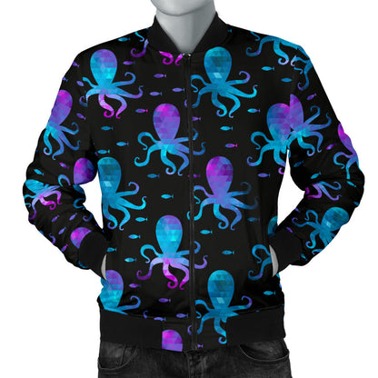 Octopus Blue Design Print Themed Men Bomber Jacket