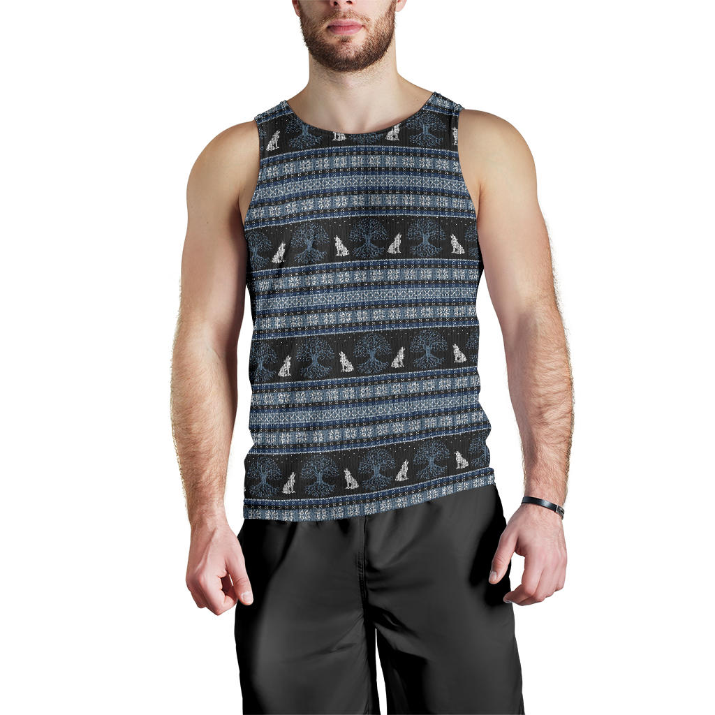 Wolf Tree of Life Knit Design Print Men Tank Top
