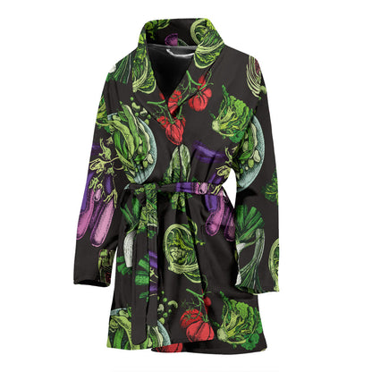 Lettuce Pattern Print Design 01 Women Bathrobe